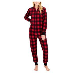 Family Pajamas Women Red Check  Zip Long Christmas Holiday Cuffed NWT size M